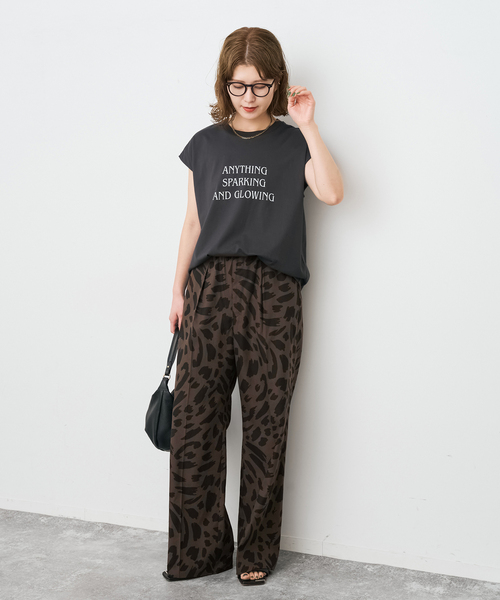 ワイドパンツ パンツ 「追加」アートレオパードタックイージーパンツ レディースの画像