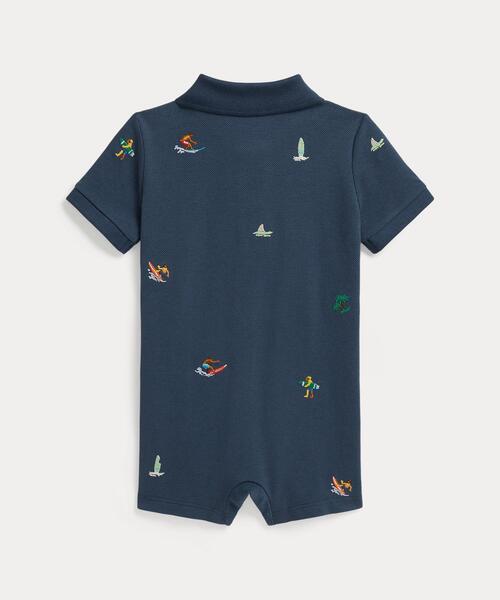 ベビー エンブロイダリー コットン メッシュ Polo ショートオールの画像