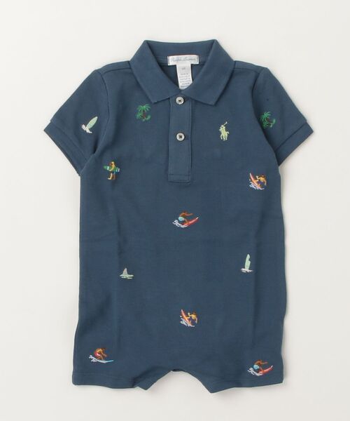 ベビー エンブロイダリー コットン メッシュ Polo ショートオールの画像