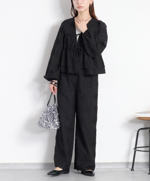 葡萄刺繍カーデ(黒) cepo（セポ） ブラウス シャツ 「セットアップ対応可能」3Dフラワー