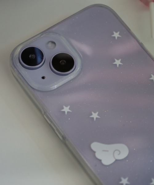 スマホケース ウィッシュコア エンジェル ウィング ラメ入り クリア