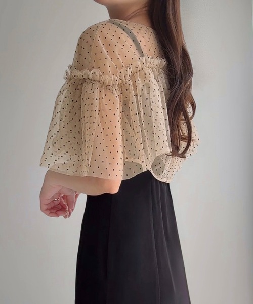 JUNOAH（ジュノア） ワンピース 半袖 ドットチュールトップス