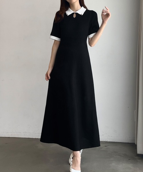 JUNOAH（ジュノア） 半袖ワンピース MEDIUM ブラック レディース