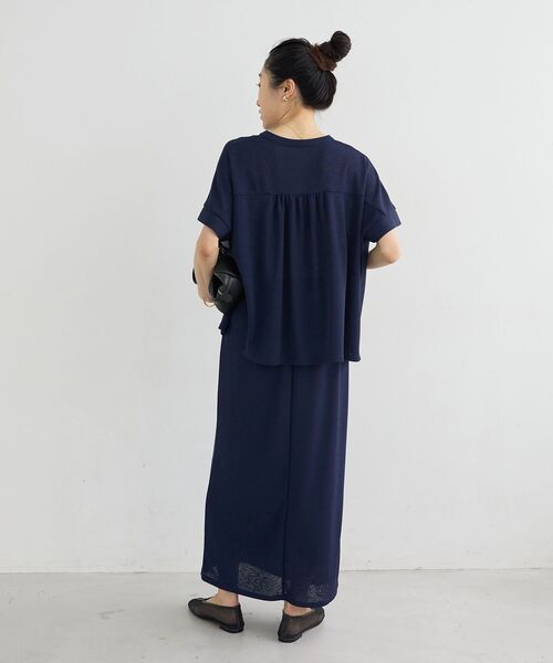 ワンピース リネンタッチミラノリブカーデスカートセットの画像