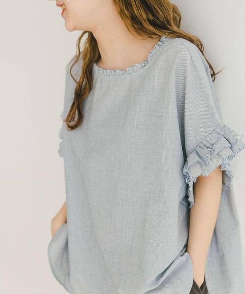 「ITEMS URBANRESEARCH」 半袖ブラウス FREE ブルー レディース_画像2