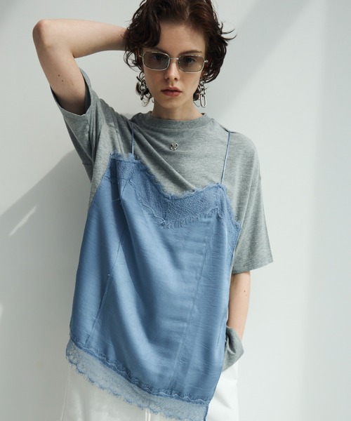 JOSE MOON（ジョゼムーン） tシャツ 半袖 LACE CAMI TRIM TSHIRT