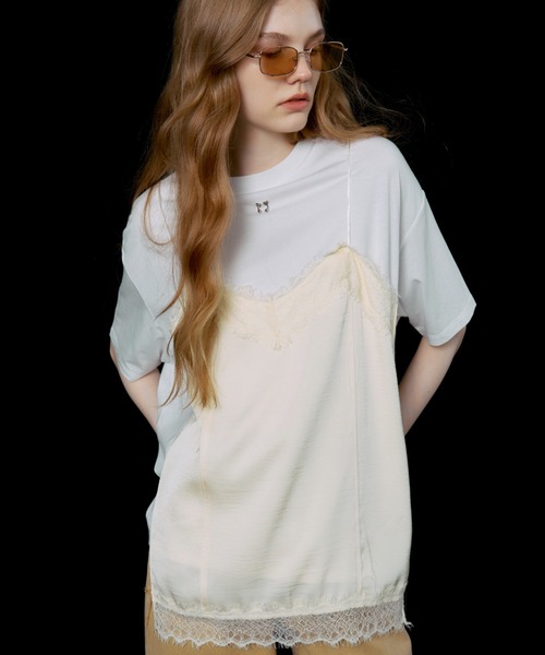 JOSE MOON（ジョゼムーン） tシャツ 半袖 LACE CAMI TRIM TSHIRT