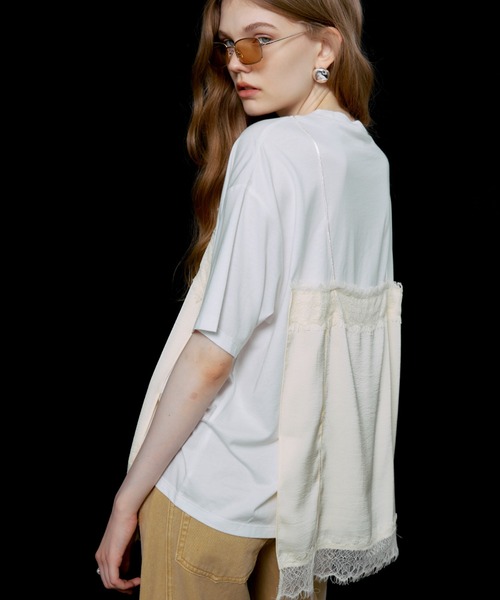 JOSE MOON（ジョゼムーン） tシャツ 半袖 LACE CAMI TRIM TSHIRT