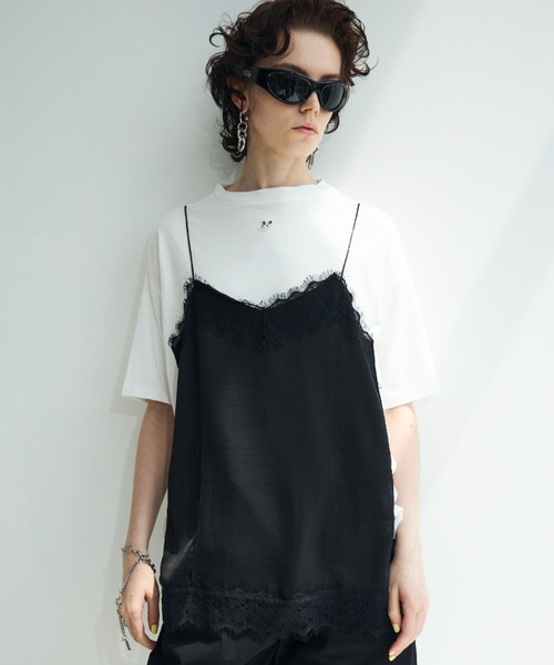 JOSE MOON（ジョゼムーン） tシャツ 半袖 LACE CAMI TRIM TSHIRT