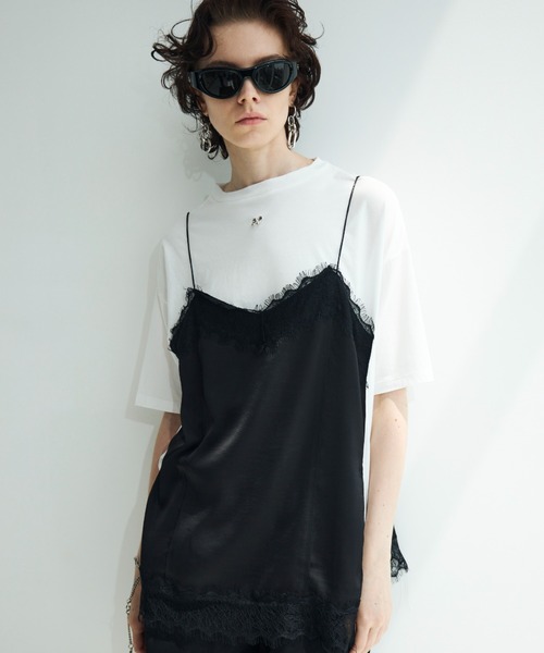 JOSE MOON（ジョゼムーン） tシャツ 半袖 LACE CAMI TRIM TSHIRT