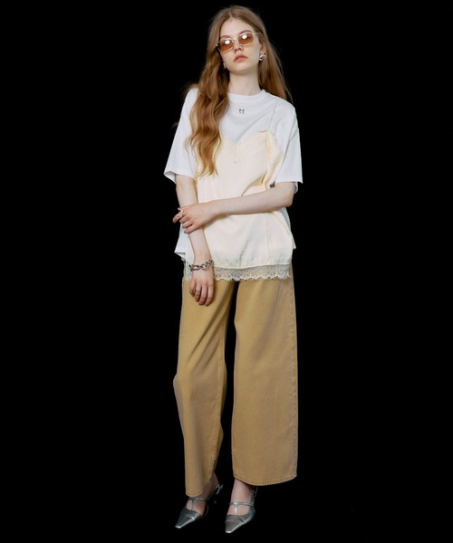 JOSE MOON（ジョゼムーン） tシャツ 半袖 LACE CAMI TRIM TSHIRT