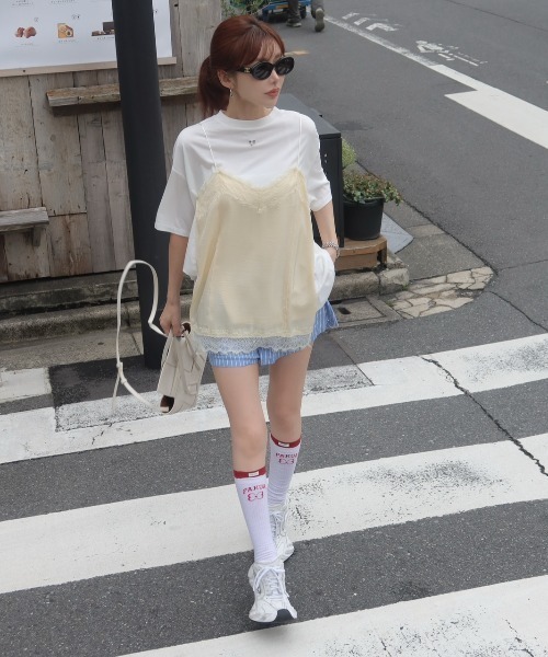 JOSE MOON（ジョゼムーン） tシャツ 半袖 LACE CAMI TRIM TSHIRT