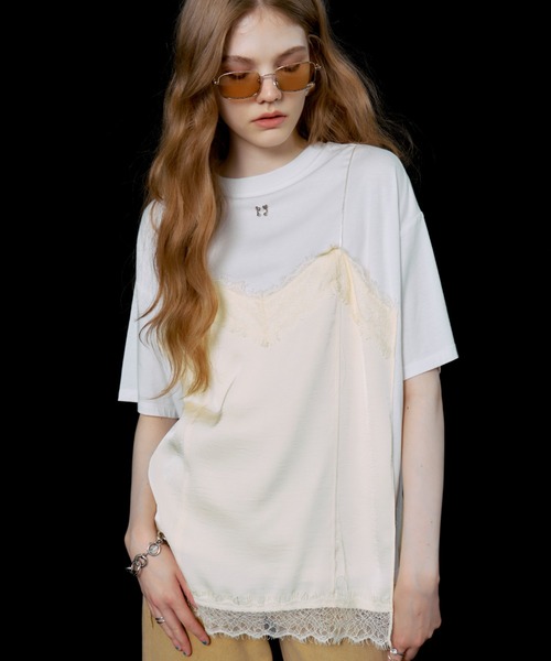 JOSE MOON（ジョゼムーン） tシャツ 半袖 LACE CAMI TRIM TSHIRT