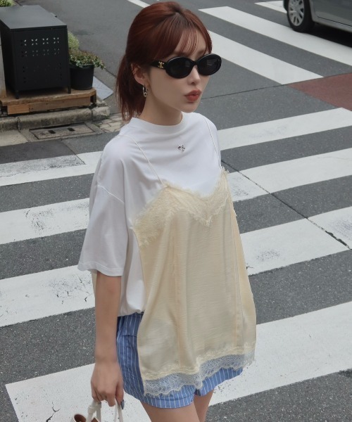 JOSE MOON（ジョゼムーン） tシャツ 半袖 LACE CAMI TRIM TSHIRT