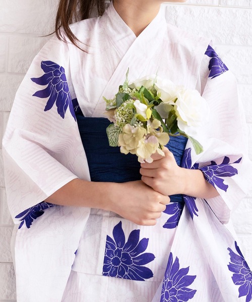 浴衣 簡単着付け ワンピース 浴衣 女の子 2点セット( ワンピース浴衣 + 帯 ) キッズ 子供 女の子の画像