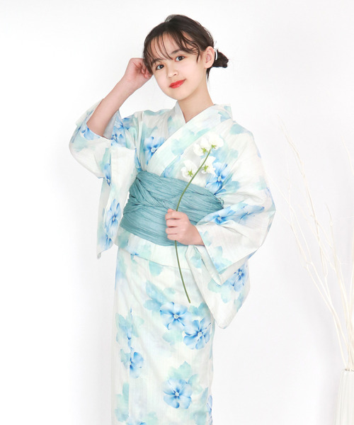 浴衣 簡単着付け ワンピース 浴衣 女の子 2点セット( ワンピース浴衣 + 帯 ) キッズ 子供 女の子の画像