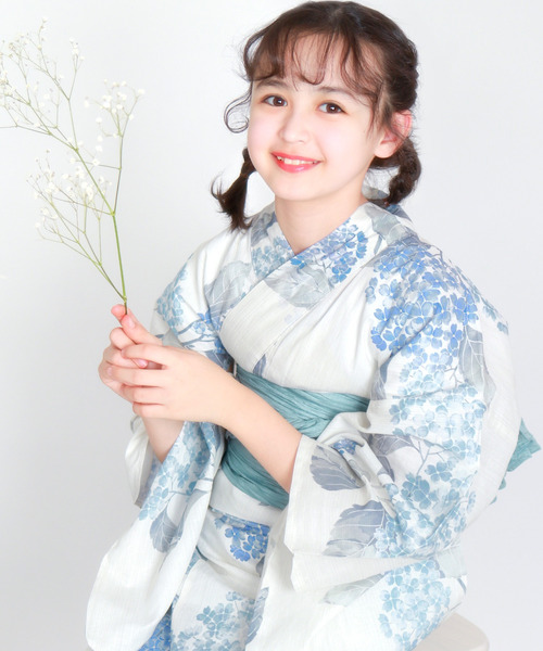 浴衣 簡単着付け ワンピース 浴衣 女の子 2点セット( ワンピース浴衣 + 帯 ) キッズ 子供 女の子の画像