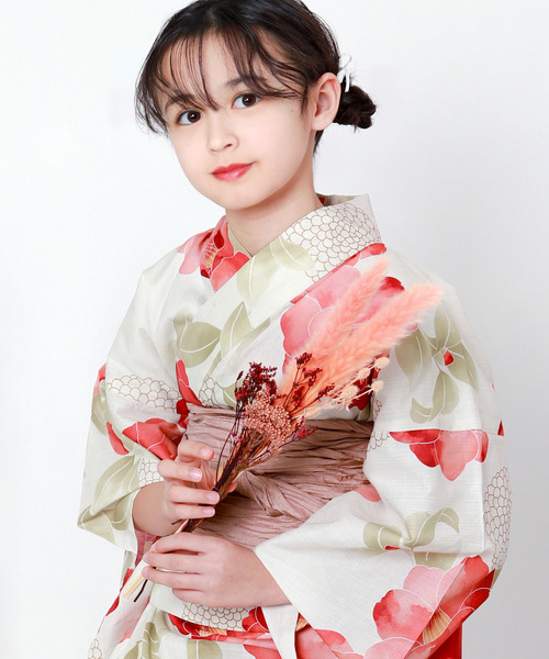 浴衣 簡単着付け ワンピース 浴衣 女の子 2点セット( ワンピース浴衣 + 帯 ) キッズ 子供 女の子の画像