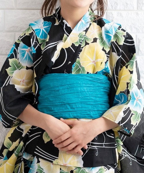 浴衣 簡単着付け ワンピース 浴衣 女の子 2点セット( ワンピース浴衣 + 帯 ) キッズ 子供 女の子の画像