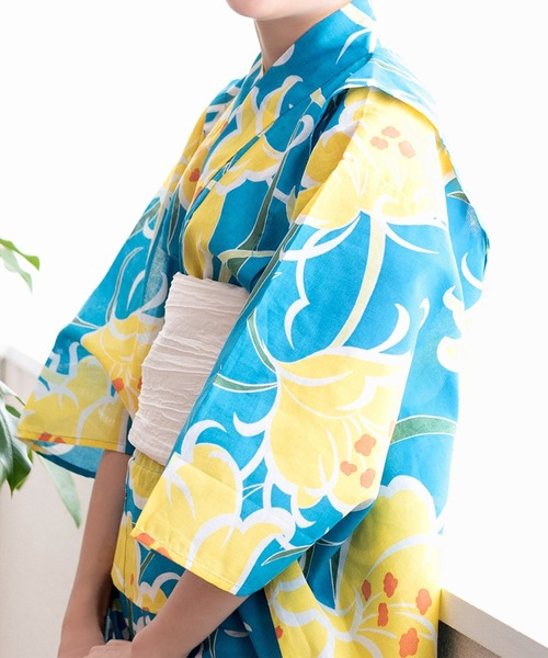 浴衣 簡単着付け ワンピース 浴衣 女の子 2点セット( ワンピース浴衣 + 帯 ) キッズ 子供 女の子の画像