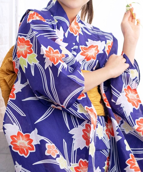 浴衣 簡単着付け ワンピース 浴衣 女の子 2点セット( ワンピース浴衣 + 帯 ) キッズ 子供 女の子の画像