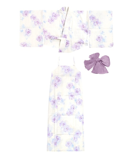 浴衣 簡単着付け ワンピース 浴衣 女の子 2点セット( ワンピース浴衣 + 帯 ) キッズ 子供 女の子の画像
