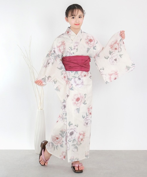 浴衣 簡単着付け ワンピース 浴衣 女の子 2点セット( ワンピース浴衣 + 帯 ) キッズ 子供 女の子の画像