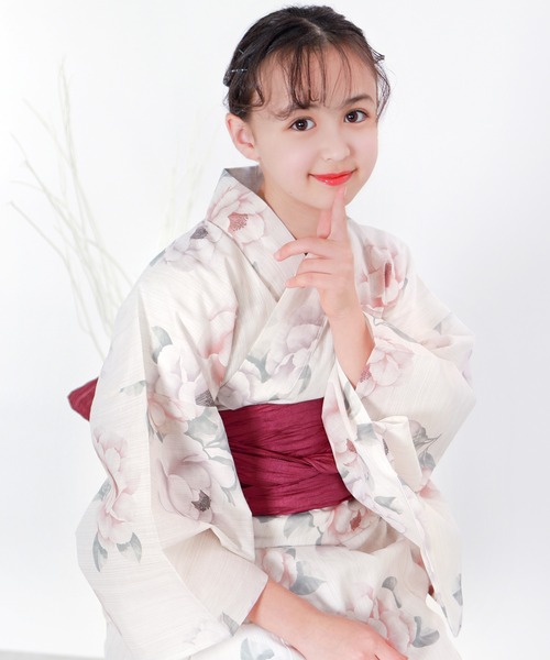 浴衣 簡単着付け ワンピース 浴衣 女の子 2点セット( ワンピース浴衣 + 帯 ) キッズ 子供 女の子の画像