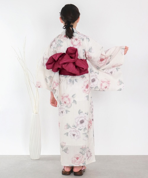 浴衣 簡単着付け ワンピース 浴衣 女の子 2点セット( ワンピース浴衣 + 帯 ) キッズ 子供 女の子の画像