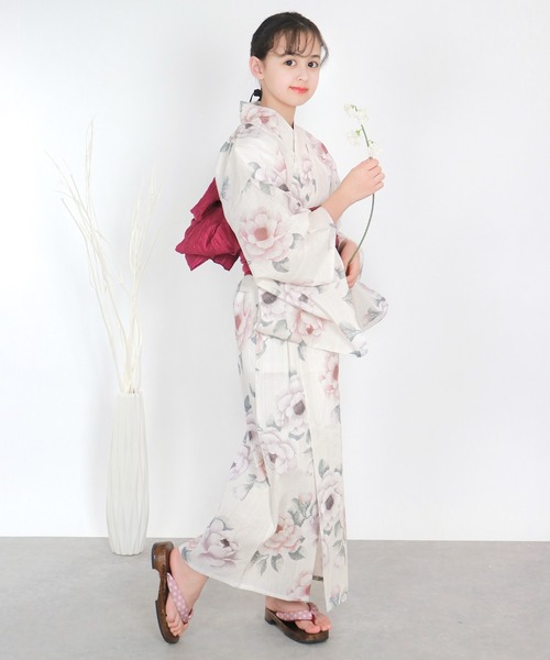 浴衣 簡単着付け ワンピース 浴衣 女の子 2点セット( ワンピース浴衣 + 帯 ) キッズ 子供 女の子の画像