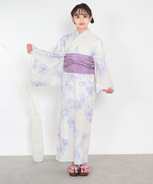 浴衣 簡単着付け ワンピース 浴衣 女の子 2点セット( ワンピース浴衣 + 帯 ) キッズ 子供 女の子の画像