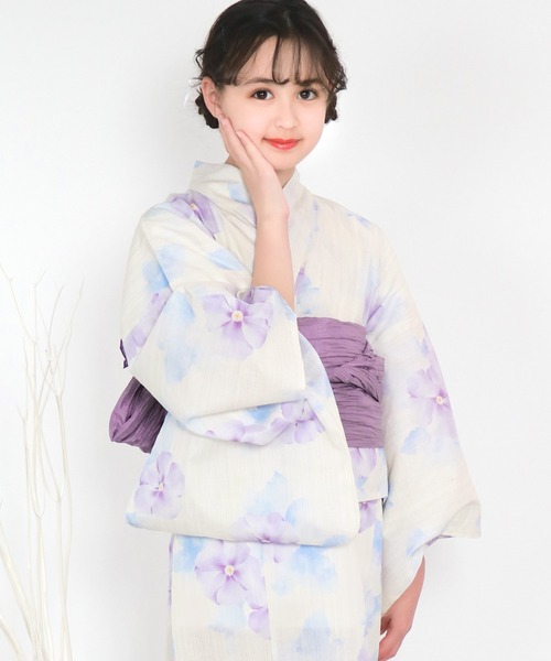 浴衣 簡単着付け ワンピース 浴衣 女の子 2点セット( ワンピース浴衣 + 帯 ) キッズ 子供 女の子の画像