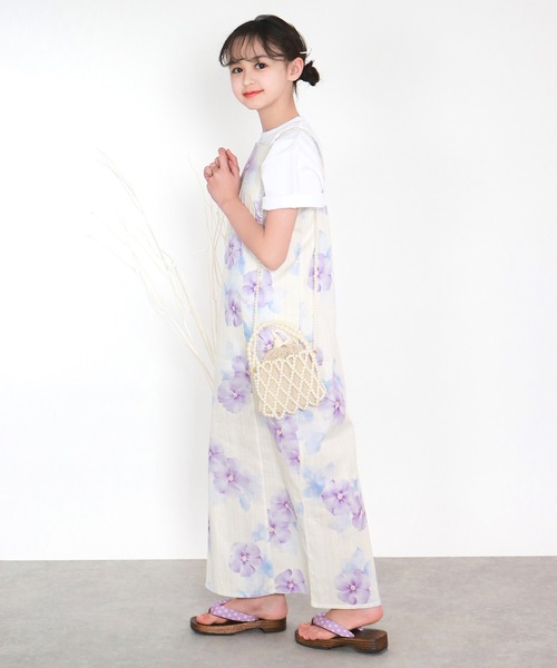 浴衣 簡単着付け ワンピース 浴衣 女の子 2点セット( ワンピース浴衣 + 帯 ) キッズ 子供 女の子の画像
