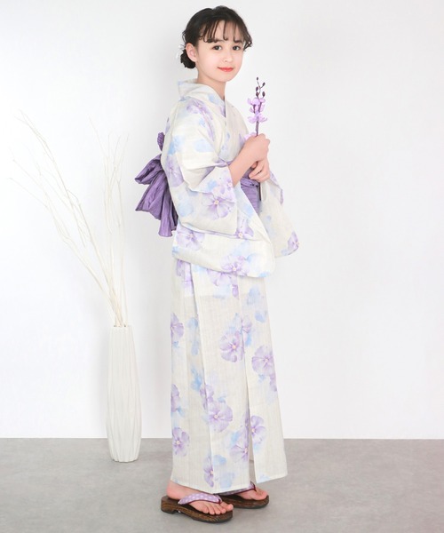 浴衣 簡単着付け ワンピース 浴衣 女の子 2点セット( ワンピース浴衣 + 帯 ) キッズ 子供 女の子の画像