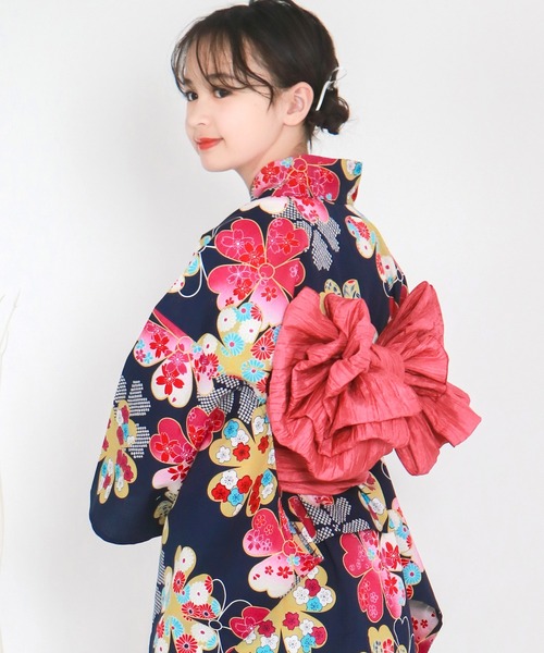 浴衣 簡単着付け ワンピース 浴衣 女の子 2点セット( ワンピース浴衣 + 帯 ) キッズ 子供 女の子の画像