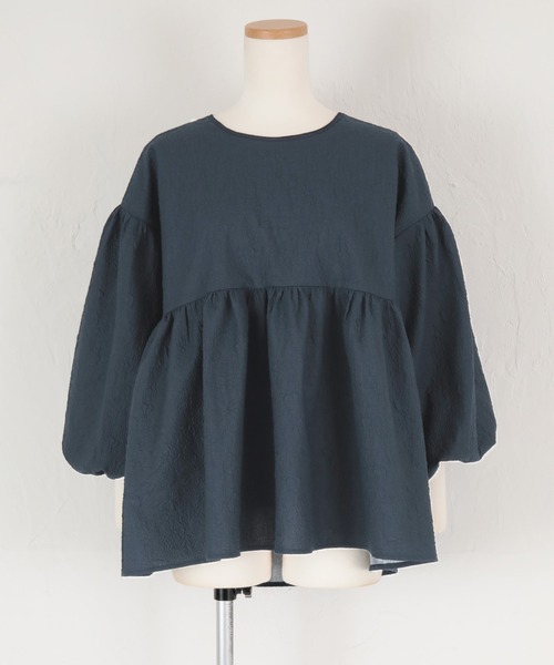 tシャツ ふくれジャカードカフス付きカットソー レディース ふくれ織り ジャガードカットソー レディース トップス 半袖