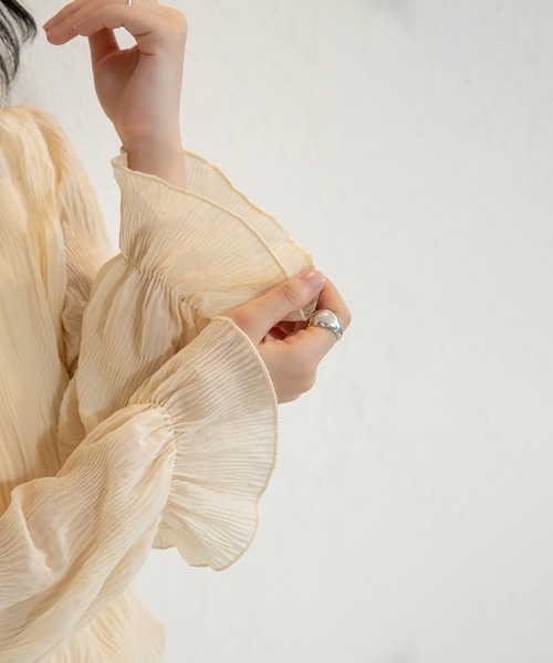 ブラウス シャツ シアースリーブフリル袖トップス レディース