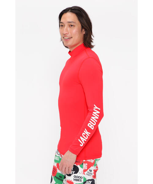 JACK BUNNY!! - coco 中古 ジャックバニー Jack Bunny!! レディース セーター 1(M) 赤 レッド 総ロゴ柄 タートルネック Jack Bunny!! tシャツ 「Jack Bunny!!」ポリエステルスムース