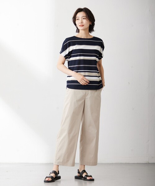 tシャツ パネルボーダー フレンチスリーブ カットソー