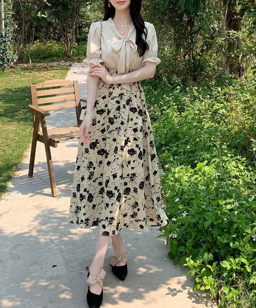 DAY CLOSET ワンピース レディース 花柄ボウタイセットアップ風