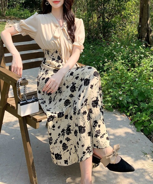 DAY CLOSET ワンピース レディース 花柄ボウタイセットアップ風