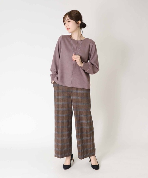 tシャツ フェイクスエード×ニットパール釦プルオーバー レディース Jines tシャツ フェイクスエード×ニットパール釦プルオーバー