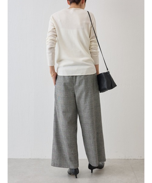 パンツ レディース ウエストリブウールチェックパンツ : 77465913  