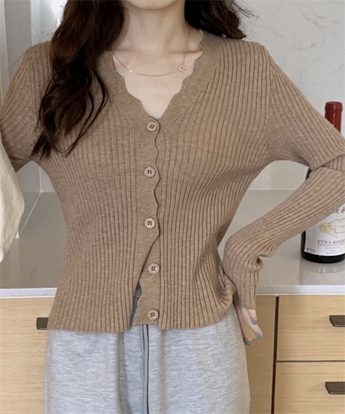 美品 EVERYDAY I LIKE リブニットカーディガン Vネック キャメル FREE STYLISTS カーディガン Vネックリブニットカーディガン