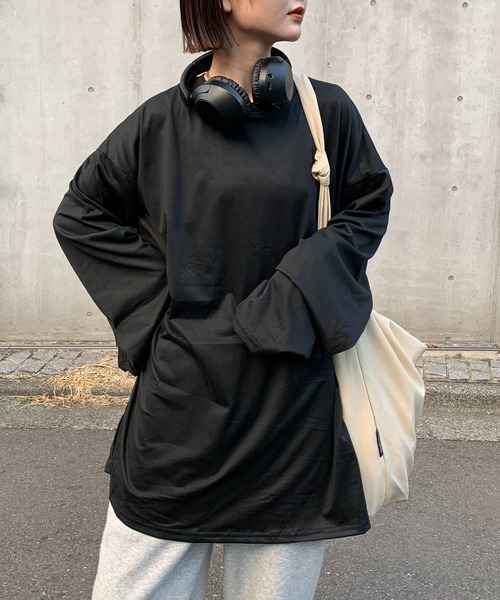 tシャツ サイドスリットオーバーサイズＴ レディース tシャツ オーバーサイズ サイドスリット ロンT レディース