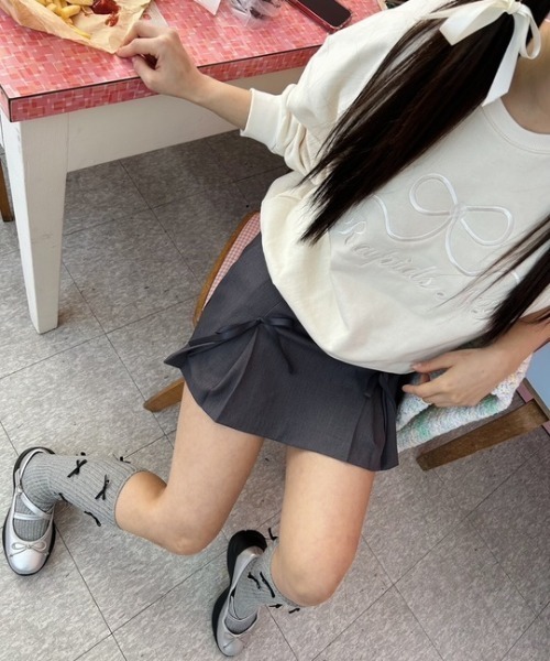 トレーナー スウェット ipugo/イプゴ リボン刺繍オーバーサイズスウェット レディース ipugo トレーナー スウェット ipugo/イプゴ オーバーサイズ