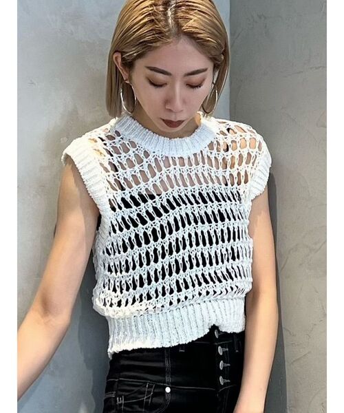EMODA タンクトップ ノースリーブ ブレイドメッシュタンクトップ