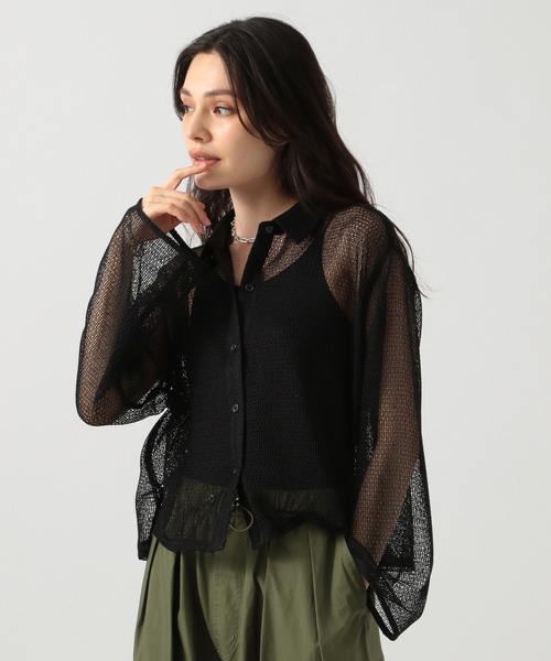 ブラウス シャツ メッシュクロップドトップス レディース BAYFLOW ブラウス シャツ メッシュクロップドシャツ レディース