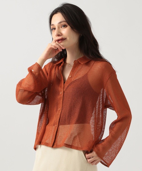 ブラウス シャツ メッシュクロップドトップス レディース BAYFLOW ブラウス シャツ メッシュクロップドシャツ レディース
