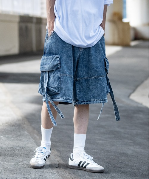 送料無料 ストリート デニム ワイドパンツ ジーンズ 5236 Chikashitsu +】painted buggy denim pants（デニムパンツ